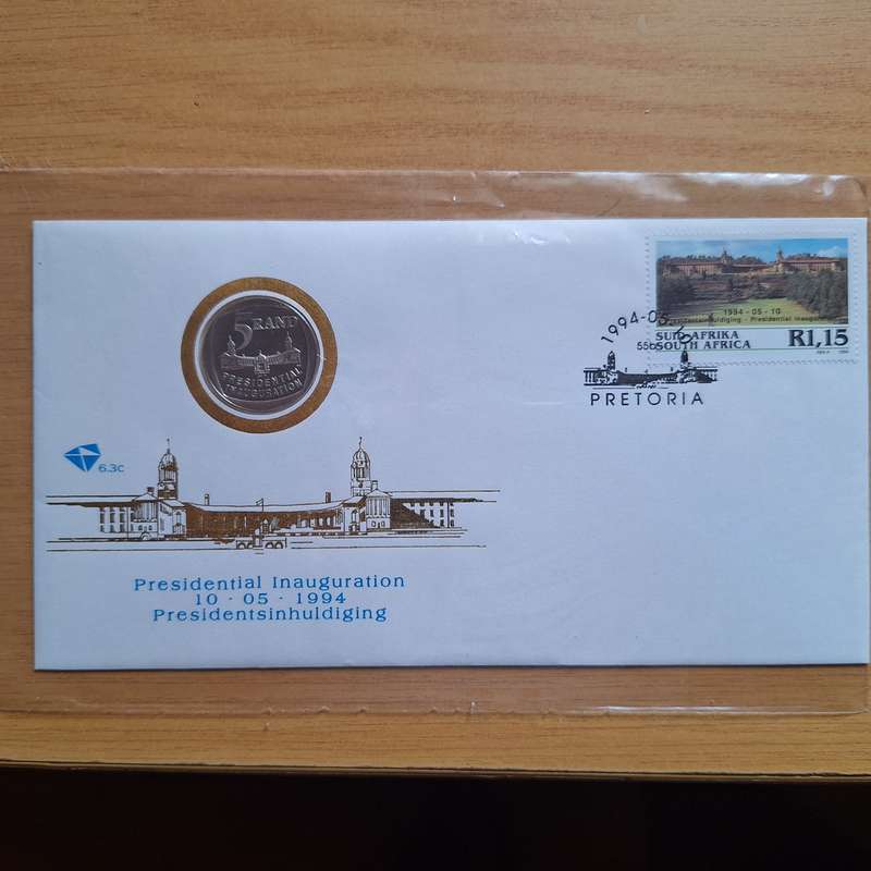 Presidential Inauguration proof R5 coin with official envelope 1994