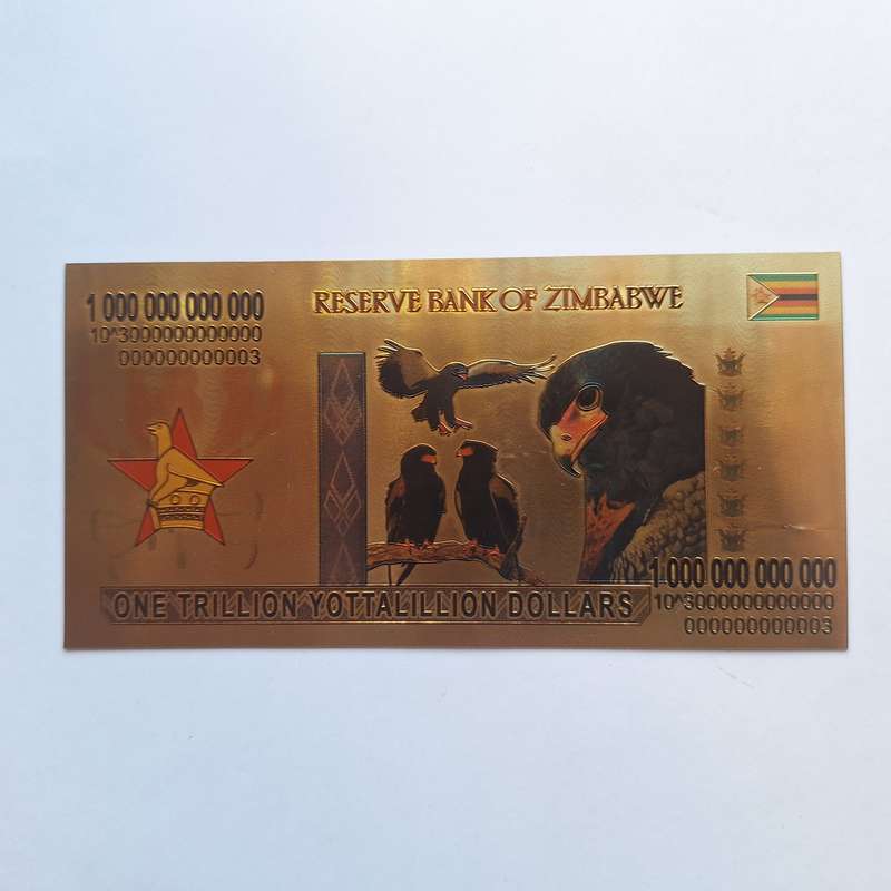Zimbabwe one trillion yottalillion dollars golden foil replica banknote
