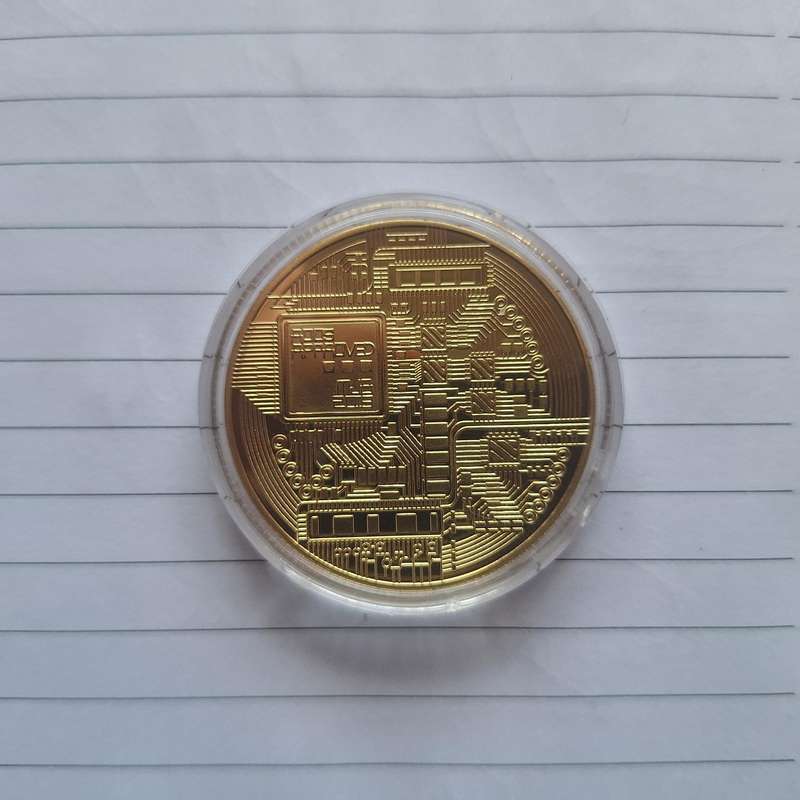 Golden tone Replica Bitcoin in protective case