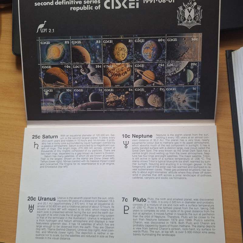 2nd Definitive Republic of Ciskei 1991 of solar system in folder stamp set