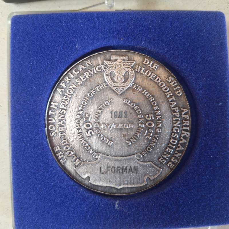 William Harvey medal issued in 1983 for 50th donation of blood