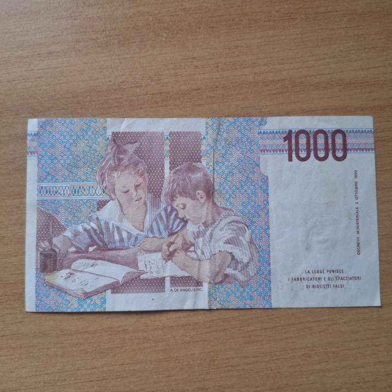 1000 Lire Italy bank note 1990
