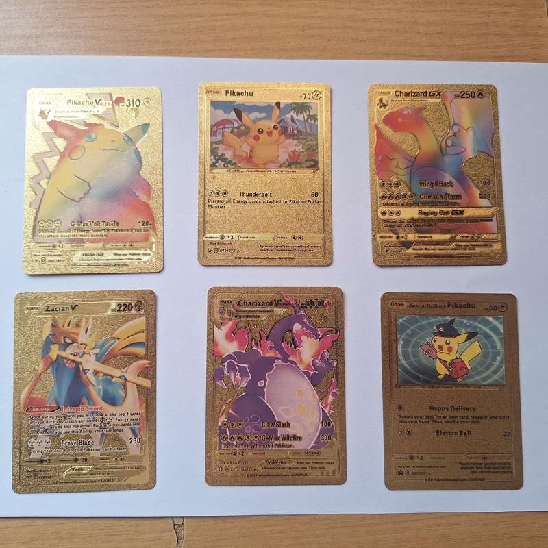 6 x gold colored pokemon cards