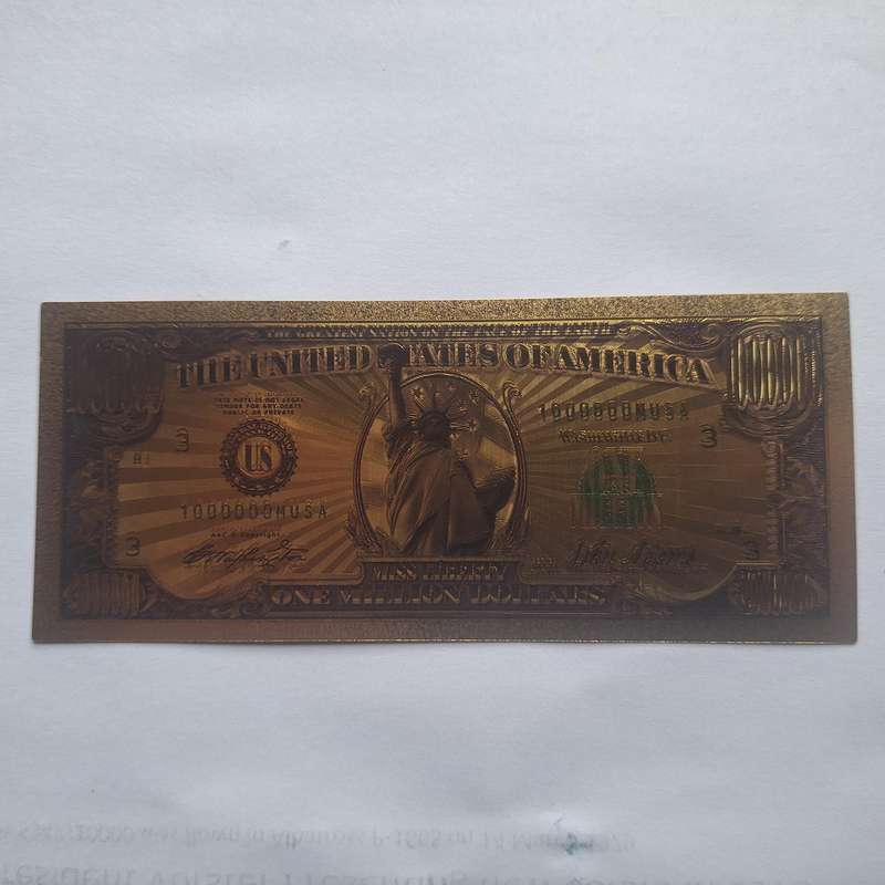 Novely million dollar gold colored commemorative note