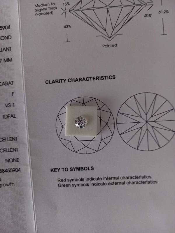 1.01ct Round cut Diamond F Vs1 Brilliant Round cut 3EX (CVD)