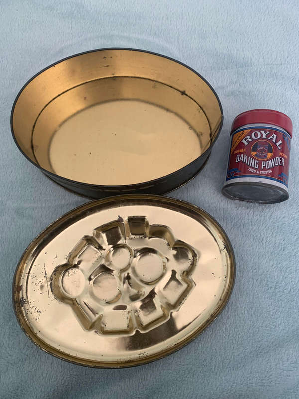 Liquorice All sorts and Royal baking powder tins