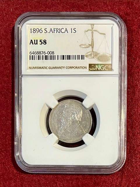 Superb Graded ZAR 1896 Silver Shilling (1S): NGC AU58