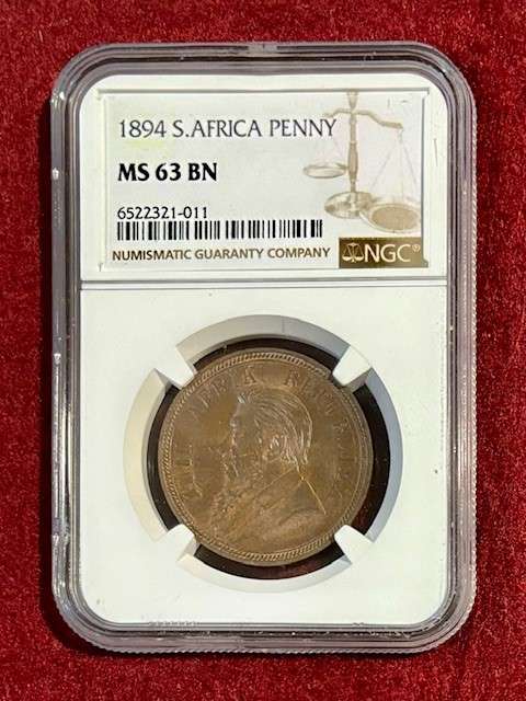 Stunning Graded Uncirculated ZAR 1894 Penny: NGC MS63BN