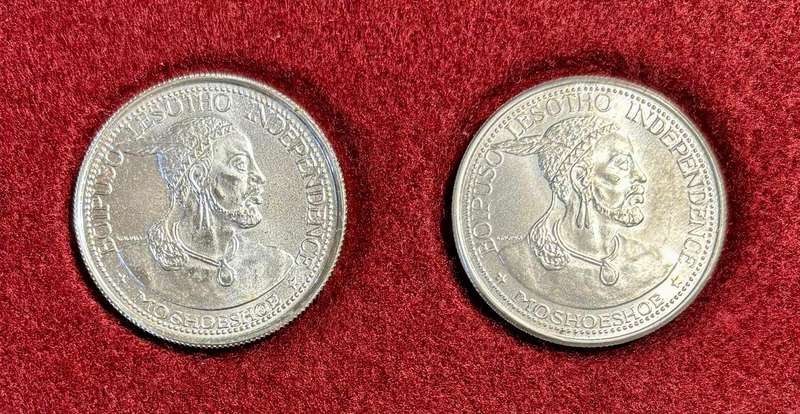 Pair of Lesotho 1966 Uncirculated Silver Crowns (50 Licente) BOTH VARIATIONS - Bid per Coin