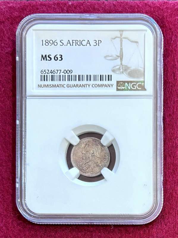 Stunning Graded ZAR 1896 Silver Tickey (3P): NGC MS63