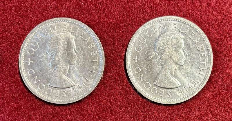 Pair of Rhodesia 1953 Uncirculated Silver Crowns (5s) BOTH VARIATIONS - Bid per Coin