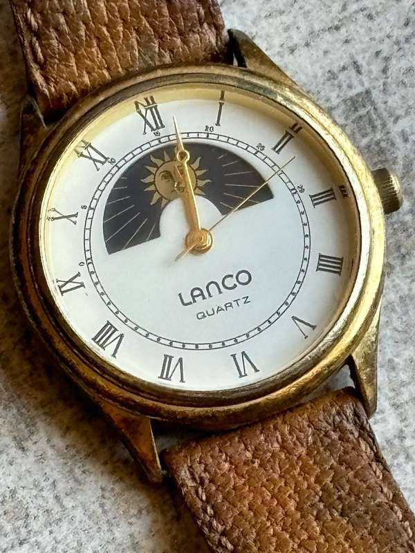 VINTAGE MENS LANCO SUN AND MOON WATCH IN EXCELLENT WORKING CONDITION