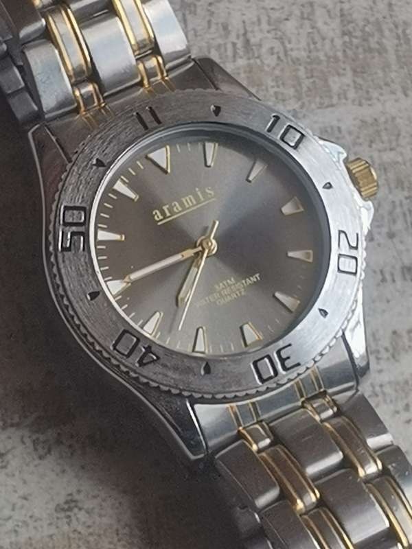 MENS FULL STAINLESS STEEL ARAMIS WATCH WITH ROTATING BEZEL IN EXCELLENT WORKING CONDITION