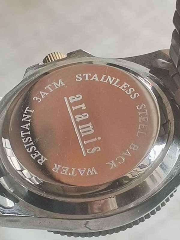 MENS FULL STAINLESS STEEL ARAMIS WATCH WITH ROTATING BEZEL IN EXCELLENT WORKING CONDITION