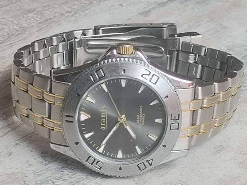 MENS FULL STAINLESS STEEL ARAMIS WATCH WITH ROTATING BEZEL IN EXCELLENT WORKING CONDITION