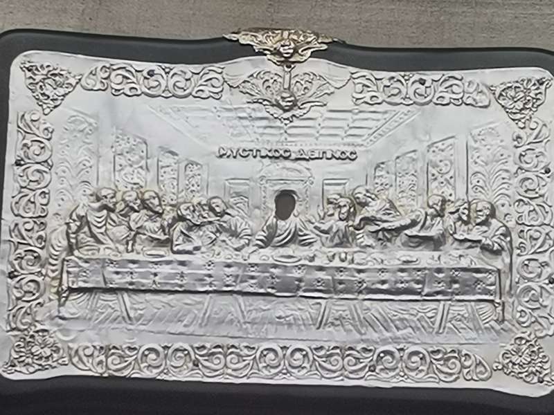 THE LAST SUPPER SILVER GREEK ARTWORK ON WOODEN FRAME - MEASURES 335MM x 220MM
