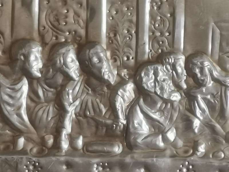 THE LAST SUPPER SILVER GREEK ARTWORK ON WOODEN FRAME - MEASURES 335MM x 220MM