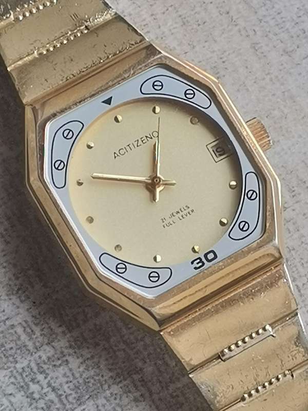 MENS VINTAGE ACITIZENO GOLD ELECTROPLATED WIND WATCH IN EXCELLENT WORKING CONDITION