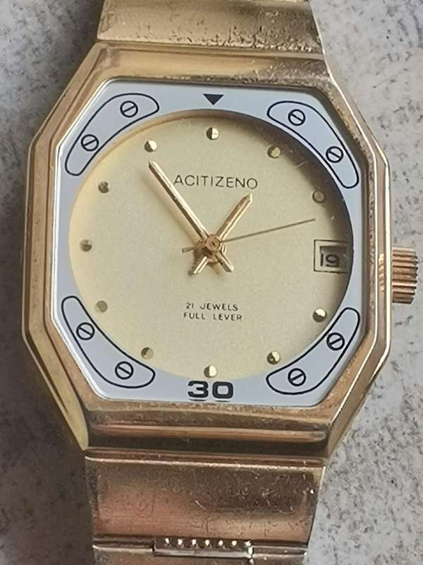 MENS VINTAGE ACITIZENO GOLD ELECTROPLATED WIND WATCH IN EXCELLENT WORKING CONDITION