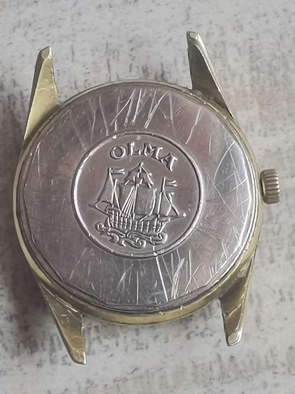 MENS VINTAGE OLMA CARAVELLE AUTOMATIC 25 JEWELS 20 MICRON GOLD WATCH FOR RESTORATION OR REPAIRS