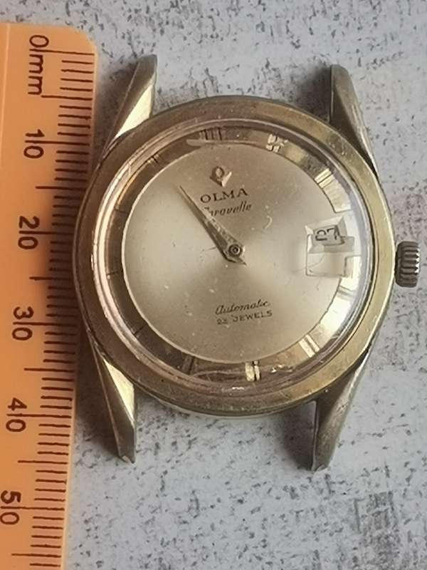MENS VINTAGE OLMA CARAVELLE AUTOMATIC 25 JEWELS 20 MICRON GOLD WATCH FOR RESTORATION OR REPAIRS