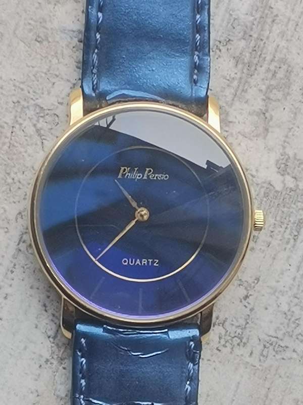 LADIES ALL BLUE PHILIP PERSIO SWISS MADE WATCH IN EXCELLENT WORKING CONDITION