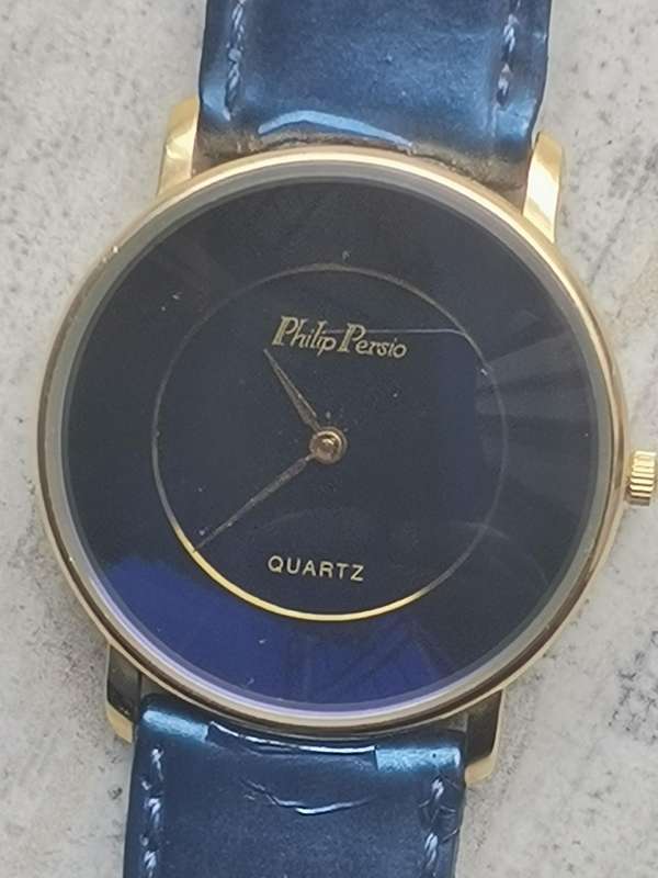 LADIES ALL BLUE PHILIP PERSIO SWISS MADE WATCH IN EXCELLENT WORKING CONDITION
