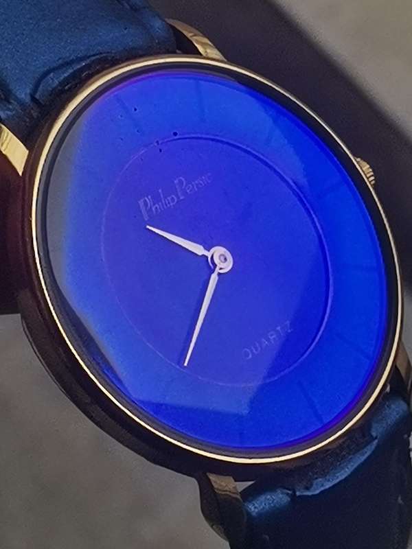 LADIES ALL BLUE PHILIP PERSIO SWISS MADE WATCH IN EXCELLENT WORKING CONDITION