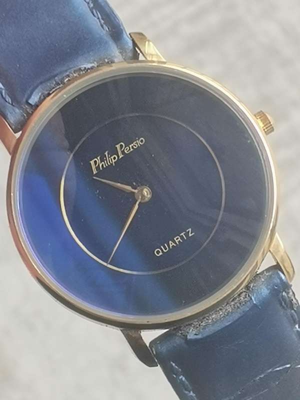 LADIES ALL BLUE PHILIP PERSIO SWISS MADE WATCH IN EXCELLENT WORKING CONDITION