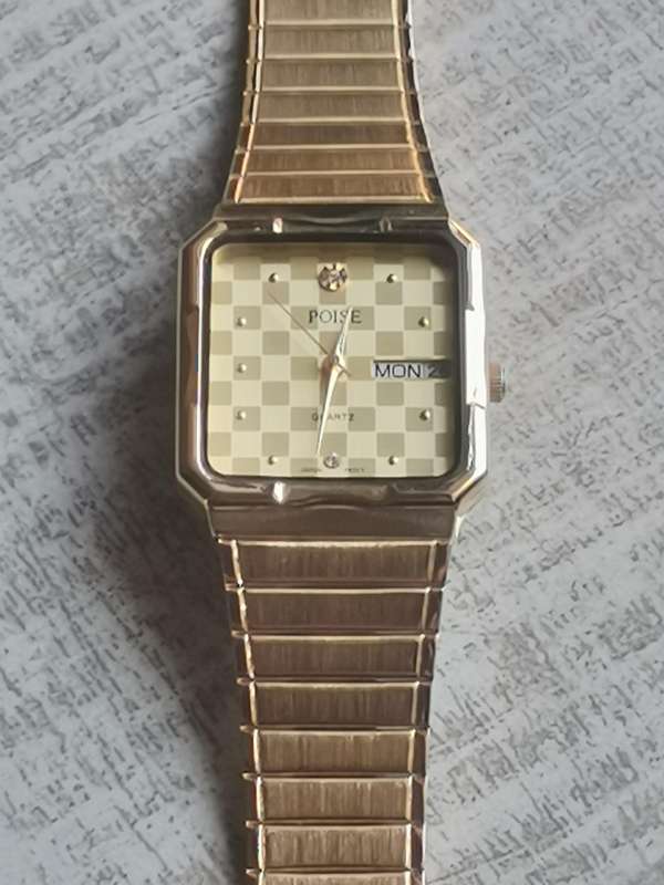 MENS POISE GOLD PLATED WATCH WITH DAY/DATE FUNCTION IN EXCELLENT WORKING CONDITION