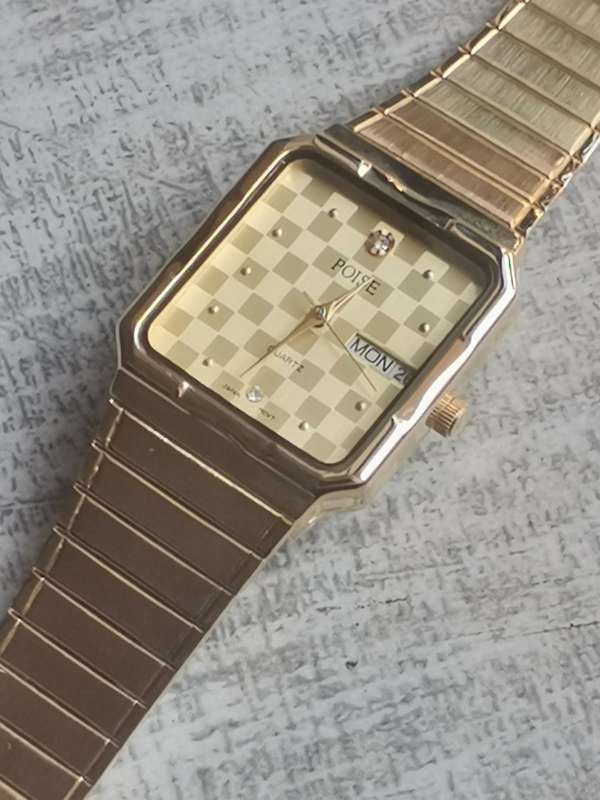 MENS POISE GOLD PLATED WATCH WITH DAY/DATE FUNCTION IN EXCELLENT WORKING CONDITION