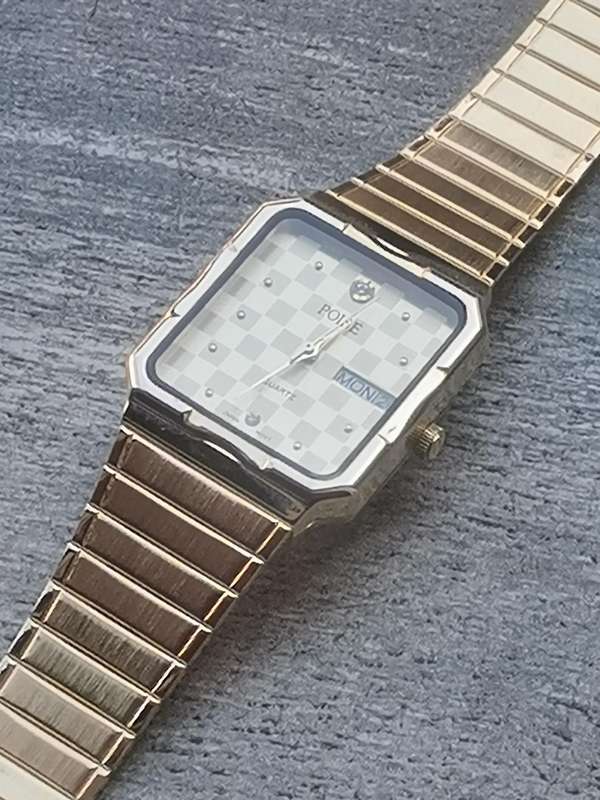 MENS POISE GOLD PLATED WATCH WITH DAY/DATE FUNCTION IN EXCELLENT WORKING CONDITION