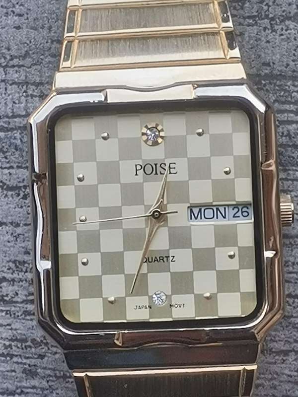 MENS POISE GOLD PLATED WATCH WITH DAY/DATE FUNCTION IN EXCELLENT WORKING CONDITION