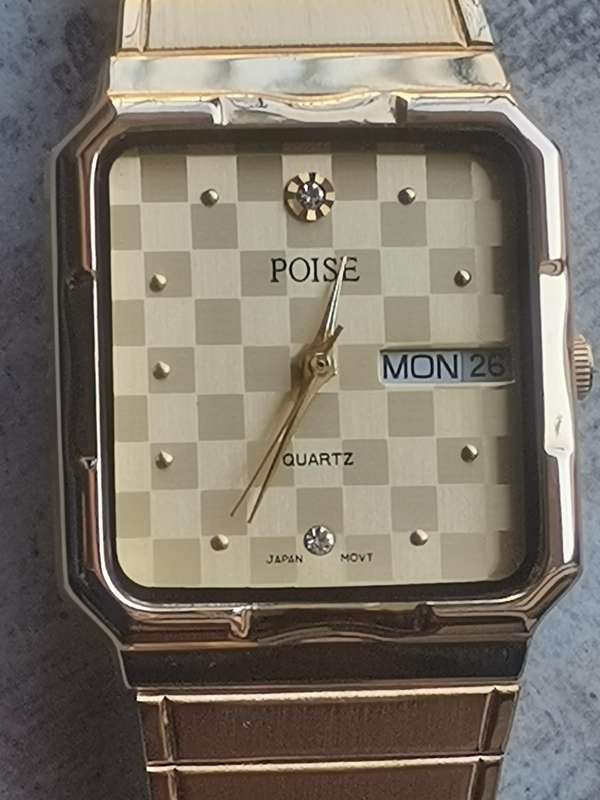 MENS POISE GOLD PLATED WATCH WITH DAY/DATE FUNCTION IN EXCELLENT WORKING CONDITION