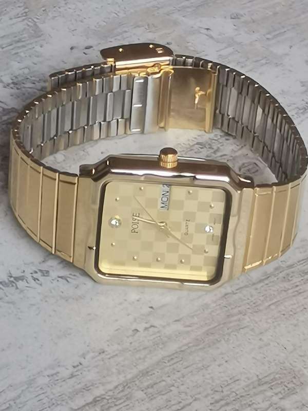 MENS POISE GOLD PLATED WATCH WITH DAY/DATE FUNCTION IN EXCELLENT WORKING CONDITION