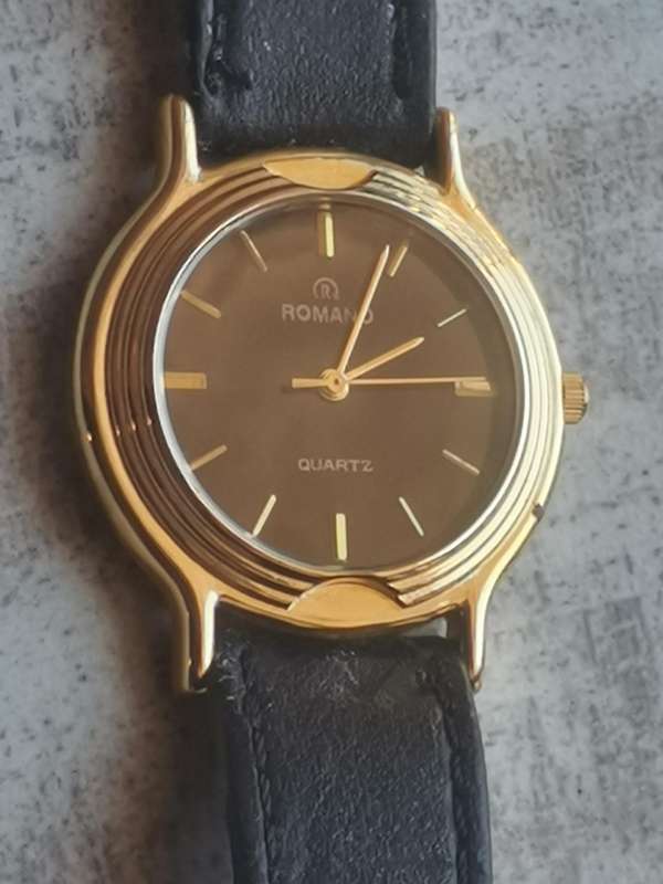 MENS VINTAGE ROMANO 18K GOLD PLATED WATCH IN EXCELLENT WORKING CONDITION