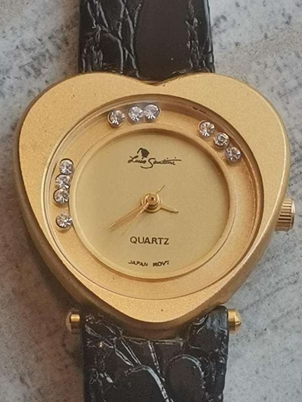 LADIES ELEGANT GOLD LUIS SANTINI HEART SHAPED WATCH IN EXCELLENT WORKING CONDITION
