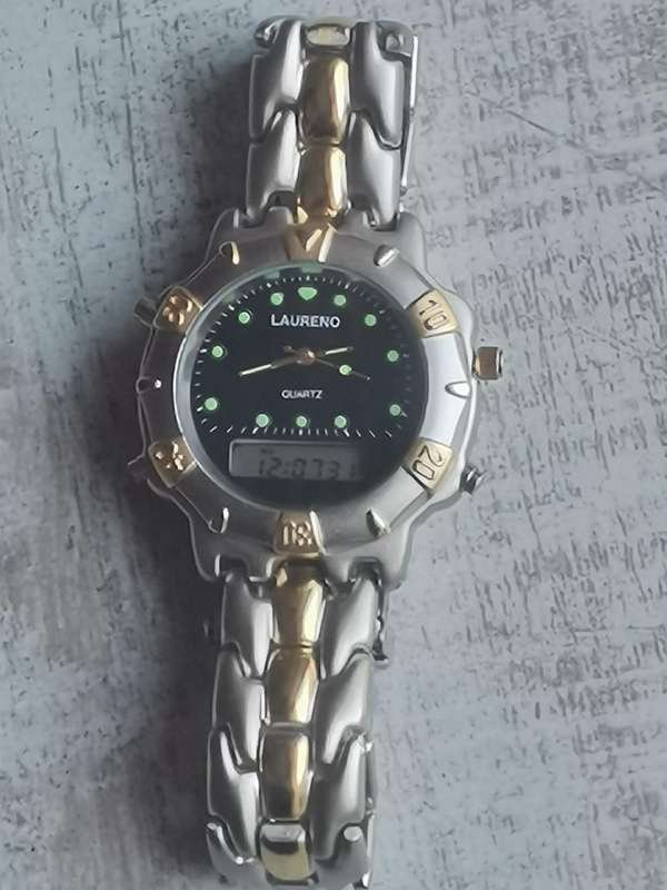 MENS VINTAGE LAURENO ANALOG/DIGITAL WATCH WITH ROTATING BEZEL IN EXCELLENT WORKING CONDITION