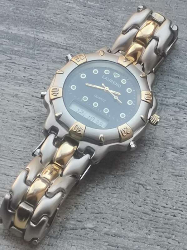 MENS VINTAGE LAURENO ANALOG/DIGITAL WATCH WITH ROTATING BEZEL IN EXCELLENT WORKING CONDITION