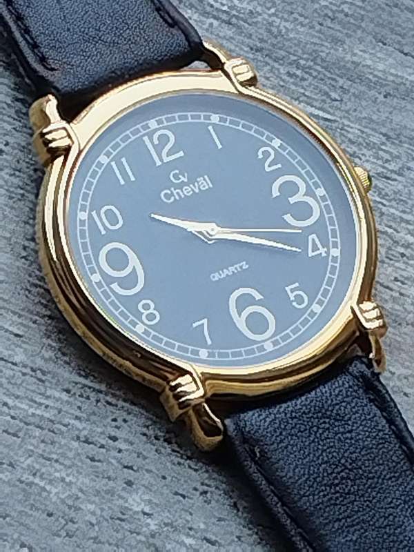 LADIES GOLD CHEVAL WATCH WITH HUGE 42MM DIAL IN EXCELLENT WORKING CONDITION