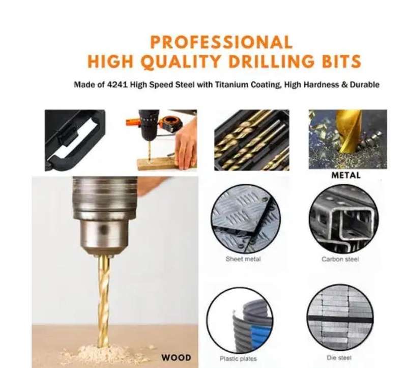 99PCS Titanium Coated Twist Drill Bit Set with Case