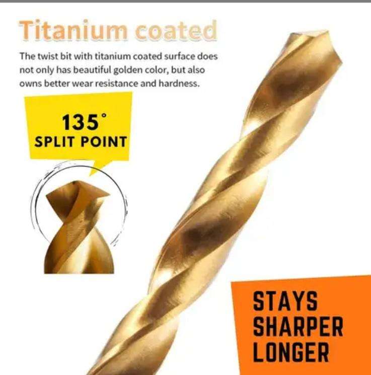 99PCS Titanium Coated Twist Drill Bit Set with Case