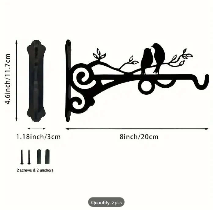 2-Pack Metal Plant Bracket with Bird Silhouette, Wall-Mounted Hook for Hanging Baskets, Lanterns etc