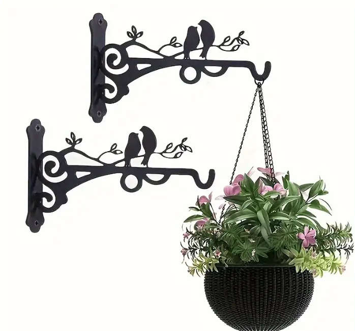 2-Pack Metal Plant Bracket with Bird Silhouette, Wall-Mounted Hook for Hanging Baskets, Lanterns etc