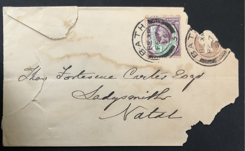 POSTAL HISTORY RECEIVED 1896 IN LADYSMITH NATAL
