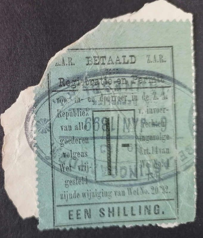 ZAR TRANSVAAL RECEIPT 1899