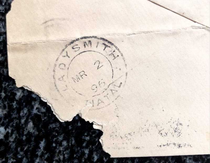 POSTAL HISTORY RECEIVED 1896 IN LADYSMITH NATAL