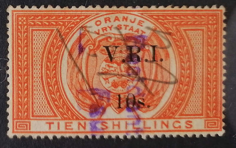 TIEN SHILLINGS VRI OVERPRINT OFS FISCAL