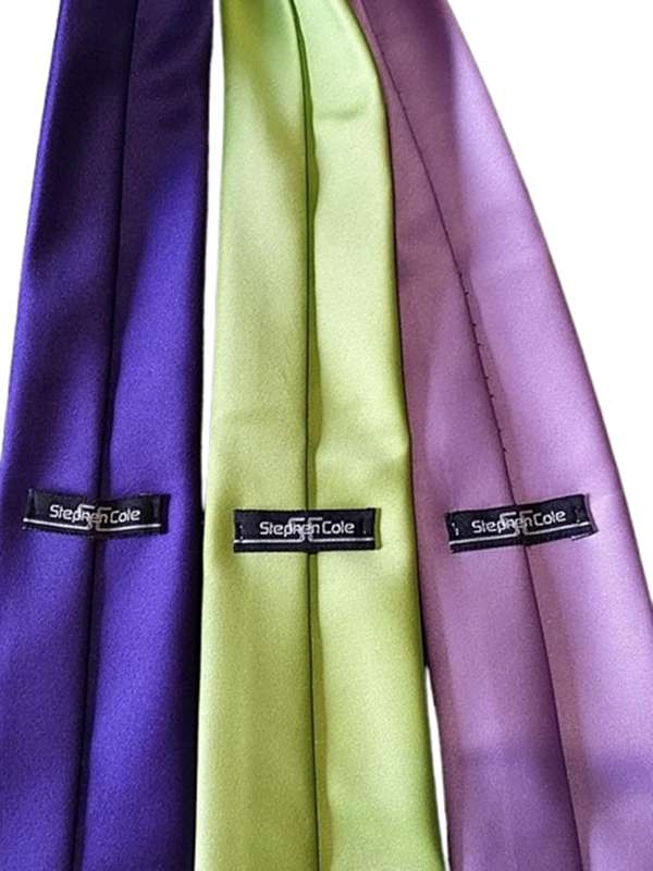 Lot of 3 Stephen Cole Men`s Satin Ties - Purple, Lime, Lilac - Very Good Condition