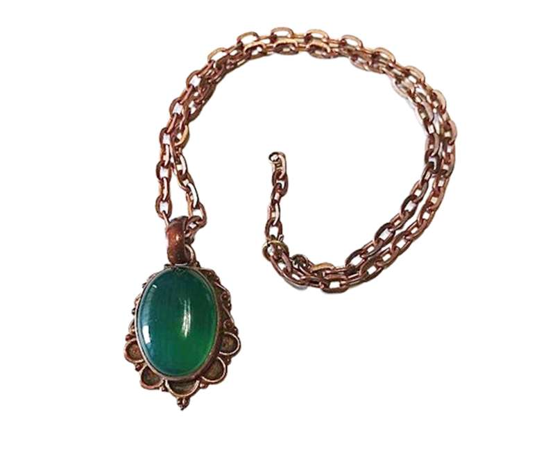 Genuine Green Gemstone Solid Copper Pendant Necklace - Very Good Condition